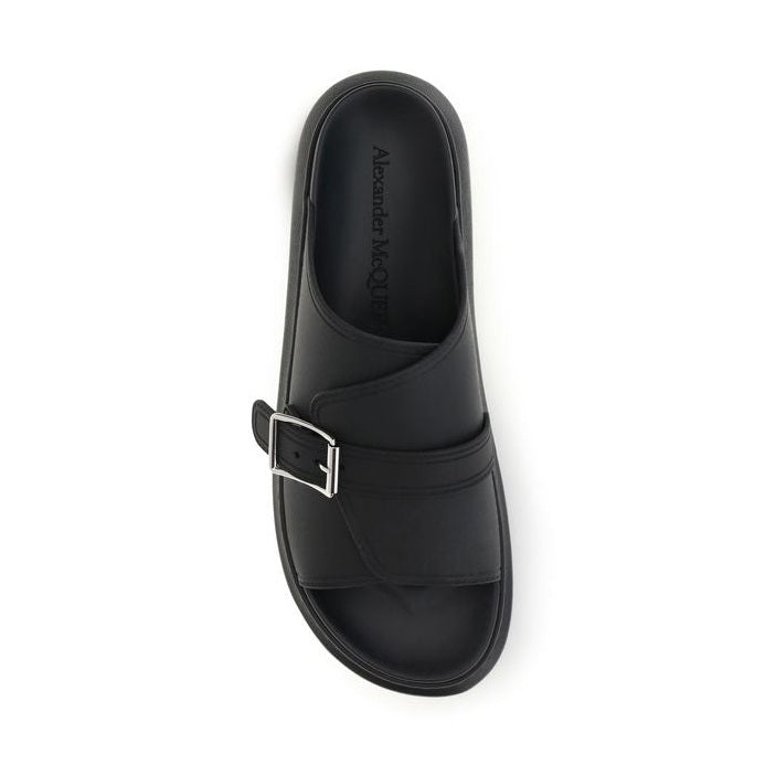 Alexander McQueen Black Calf Leather Bos Taurus Platform Sandals