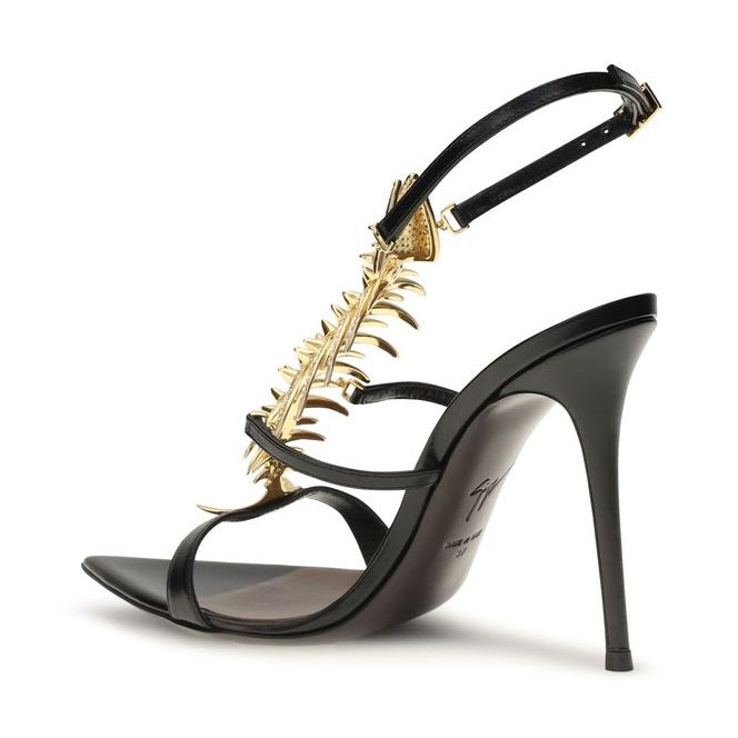 Giuseppe Zanotti Black Calf Leather Bos Taurus Stiletto Heel Sandals