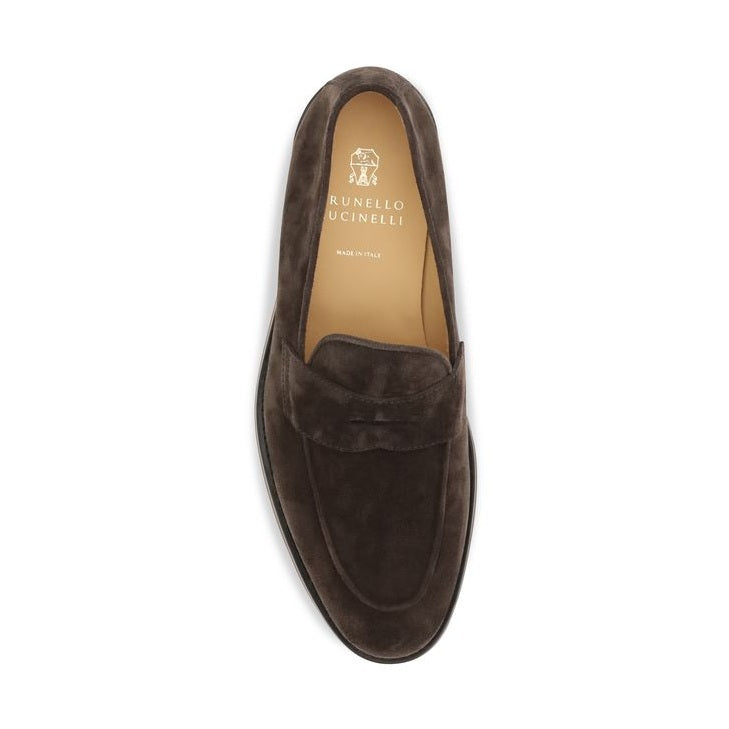 Brunello Cucinelli Brown Calf Leather Bos Taurus Slip-On Loafers