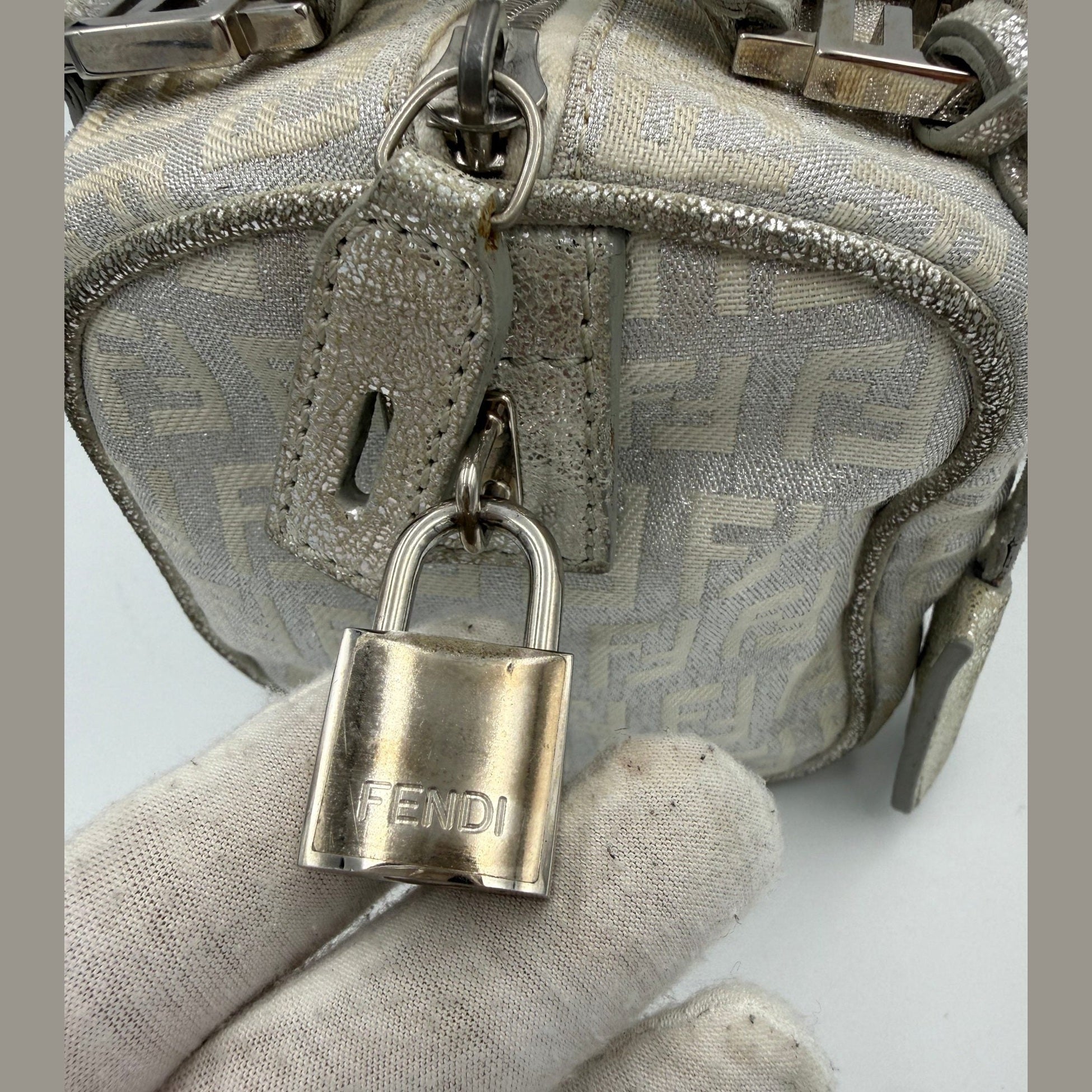 Fendi FENDI Mini Bauletto FF Zucchino Laminated Handbag