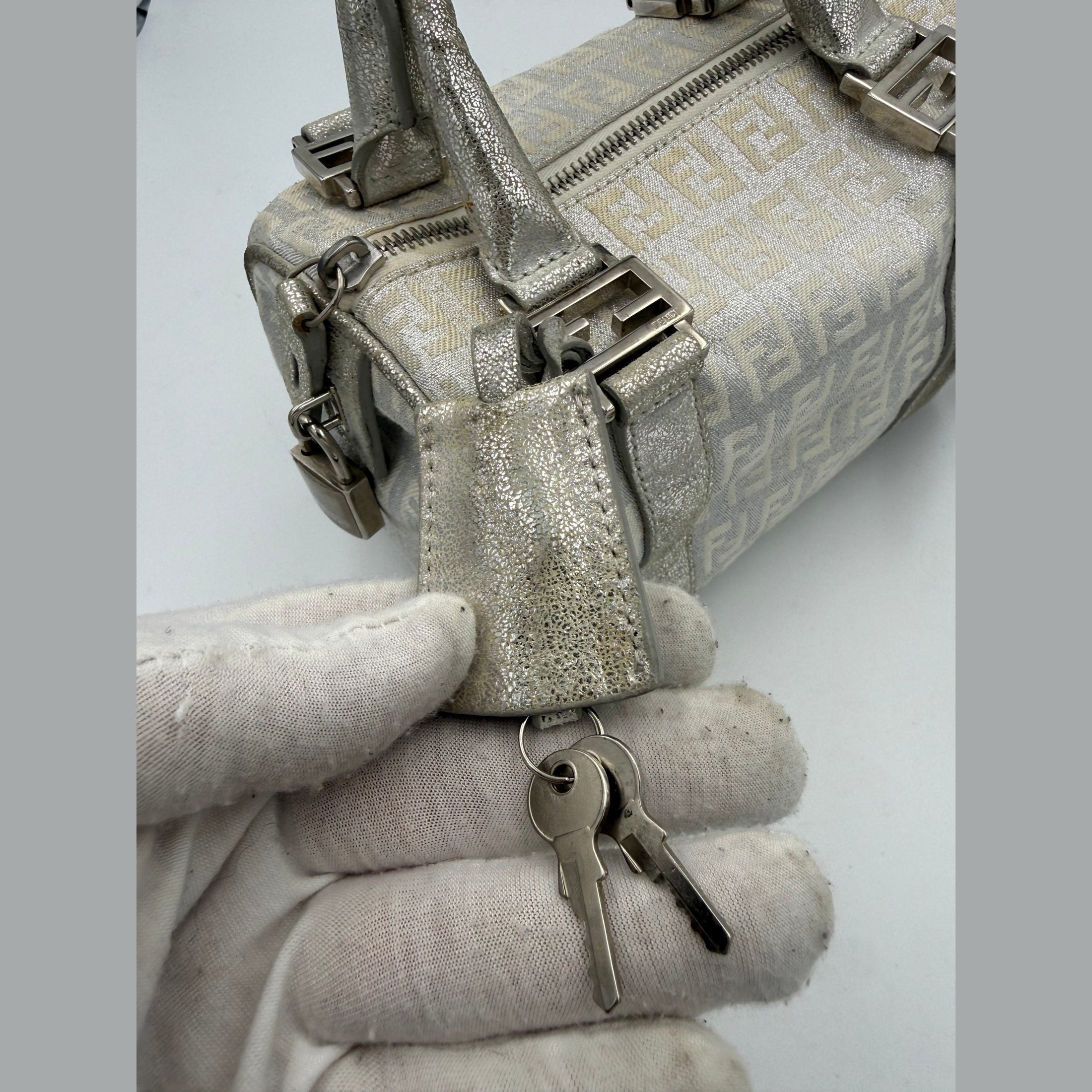 Fendi FENDI Mini Bauletto FF Zucchino Laminated Handbag