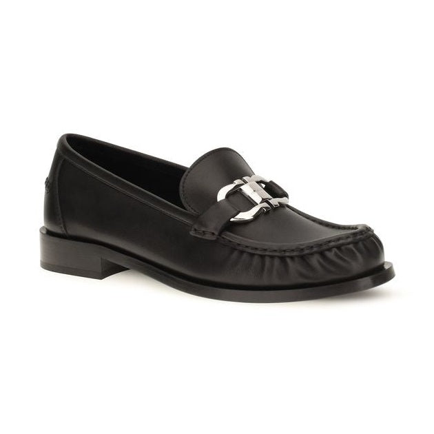 Ferragamo Black Calf Leather Bos Taurus Slip-On Loafers