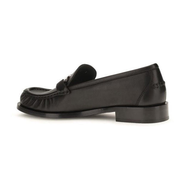 Ferragamo Black Calf Leather Bos Taurus Slip-On Loafers