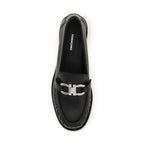 Ferragamo Black Calf Leather Bos Taurus Slip-On Loafers