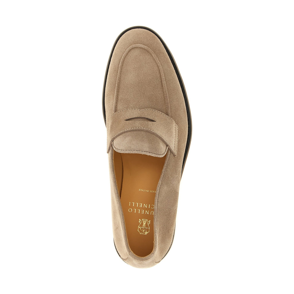 Brunello Cucinelli Gray Calfskin Slip-On Loafers