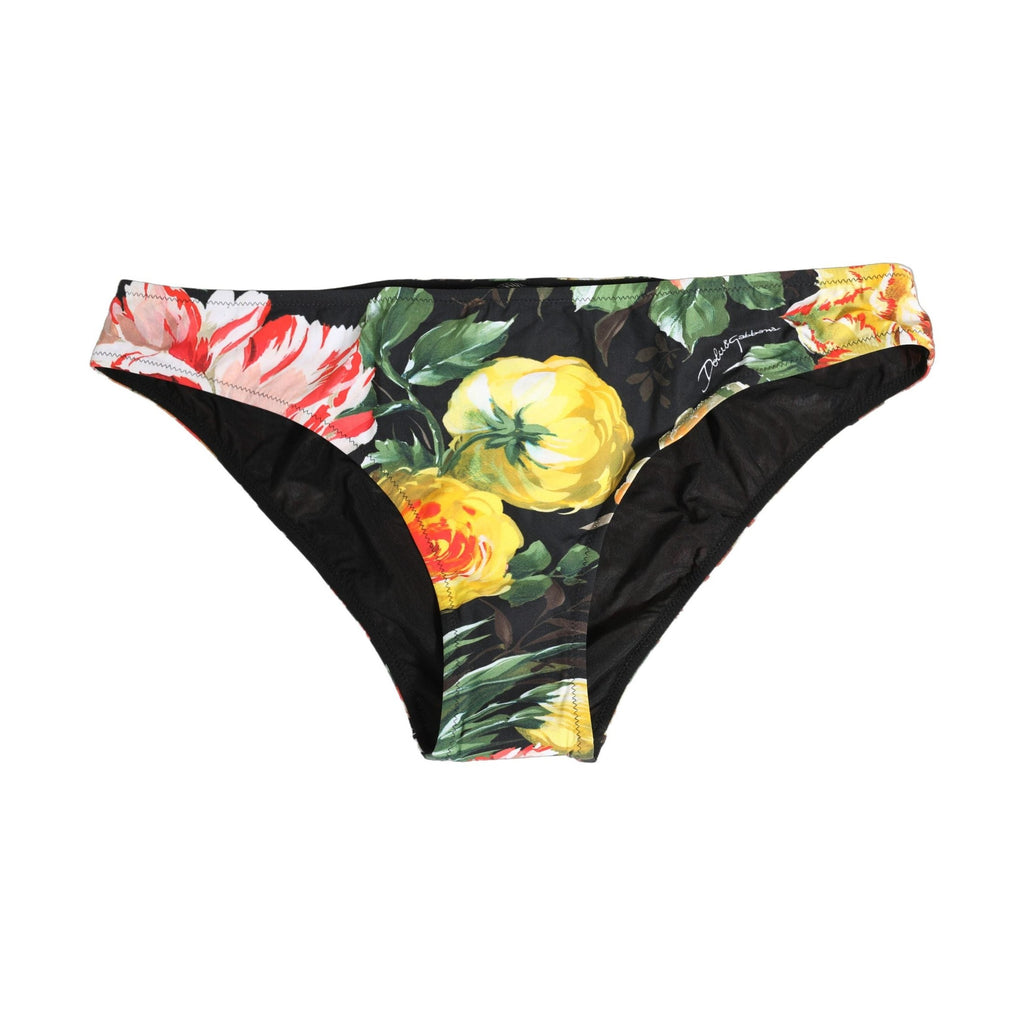 Dolce & Gabbana Black Nylon Floral Print Bikini Bottom Swimwear