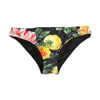 Dolce & Gabbana Black Nylon Floral Print Bikini Bottom Swimwear