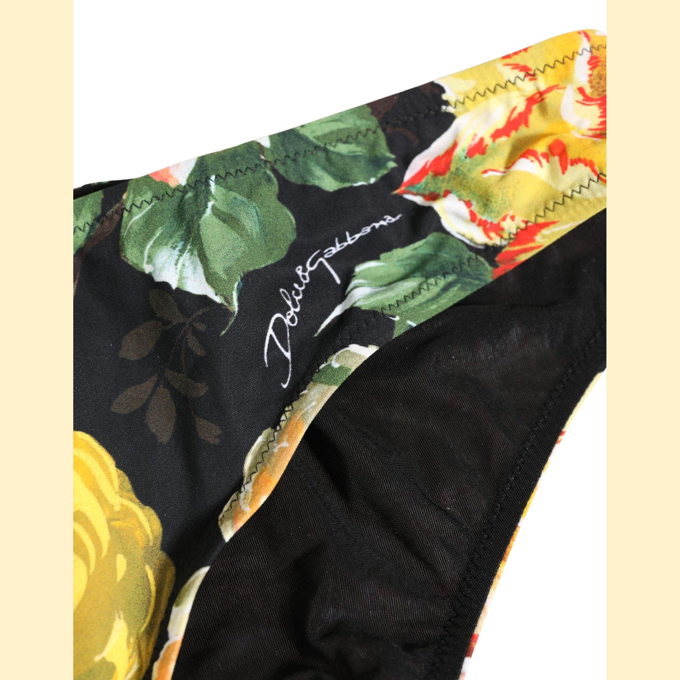 Dolce & Gabbana Black Nylon Floral Print Bikini Bottom Swimwear