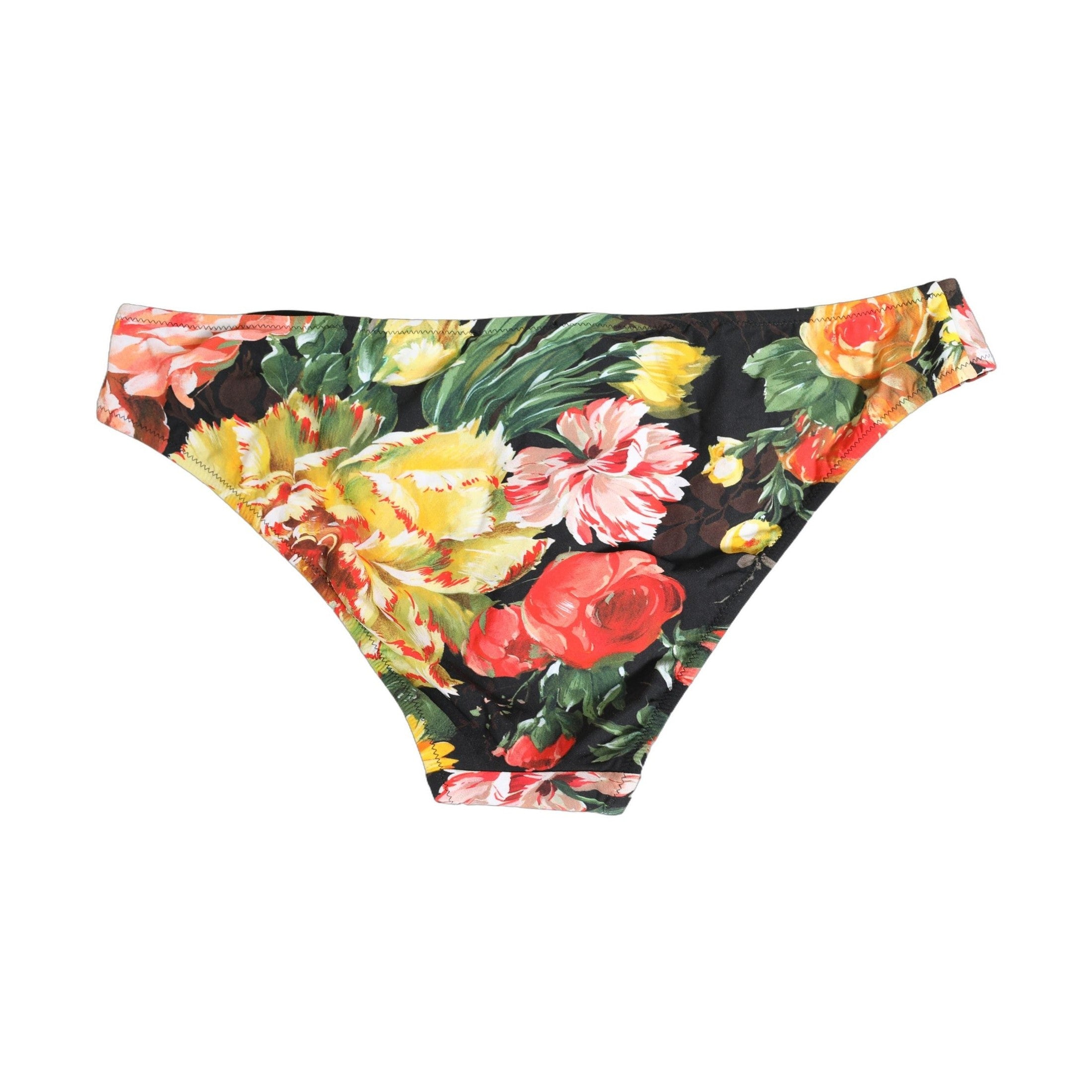 Dolce & Gabbana Black Nylon Floral Print Bikini Bottom Swimwear