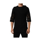 Dolce & Gabbana Black Cotton Floral Lace Crew Neck T-shirt