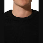 Dolce & Gabbana Black Cotton Floral Lace Crew Neck T-shirt
