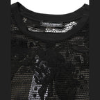 Dolce & Gabbana Black Cotton Floral Lace Crew Neck T-shirt