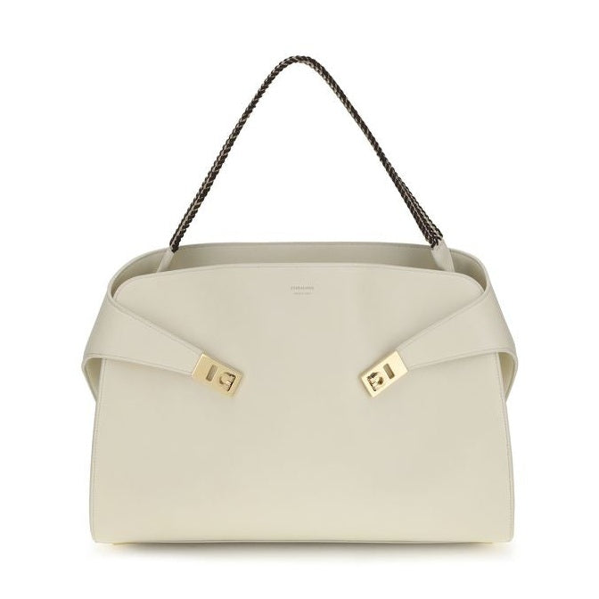 Ferragamo Beige Calf Leather Bos Taurus Shoulder Bag