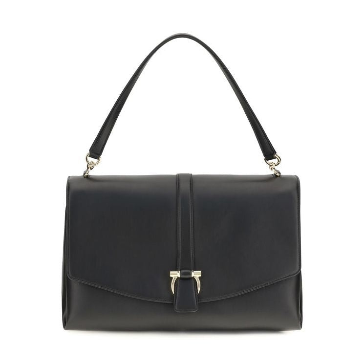 Ferragamo Black Calf Leather Bos Taurus Shoulder Bag