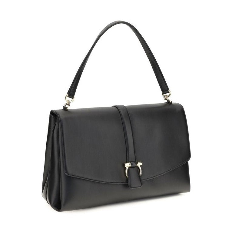 Ferragamo Black Calf Leather Bos Taurus Shoulder Bag