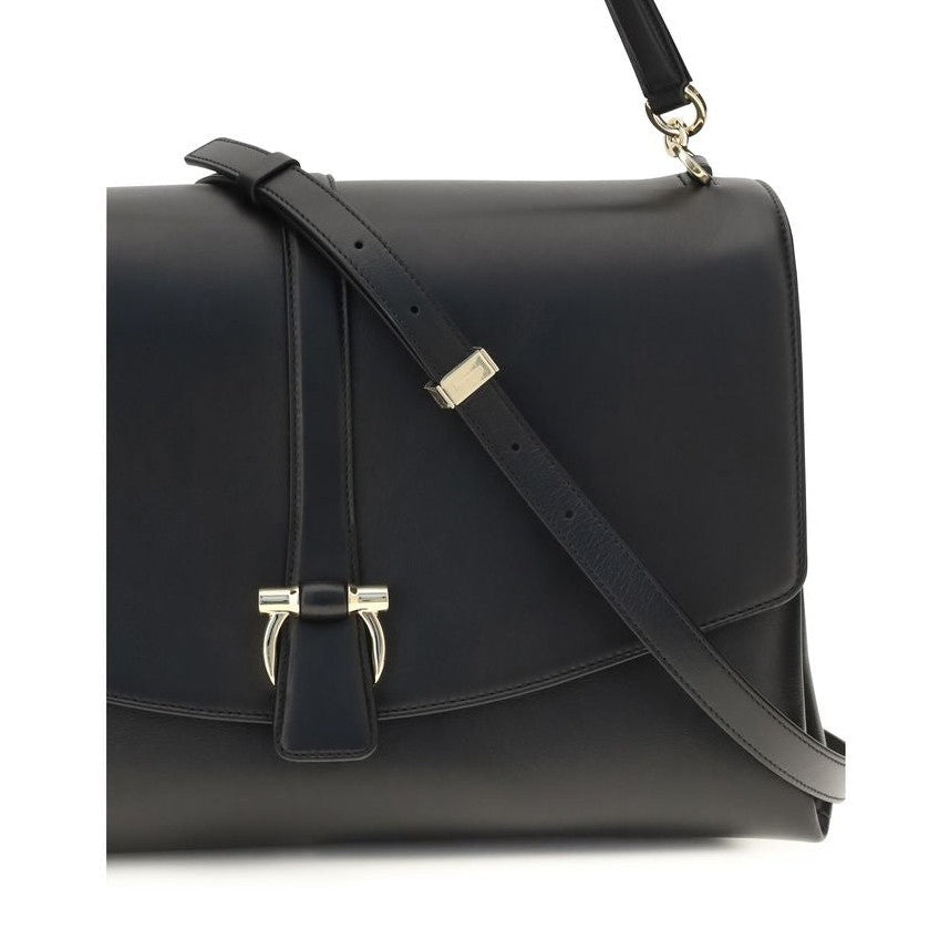 Ferragamo Black Calf Leather Bos Taurus Shoulder Bag