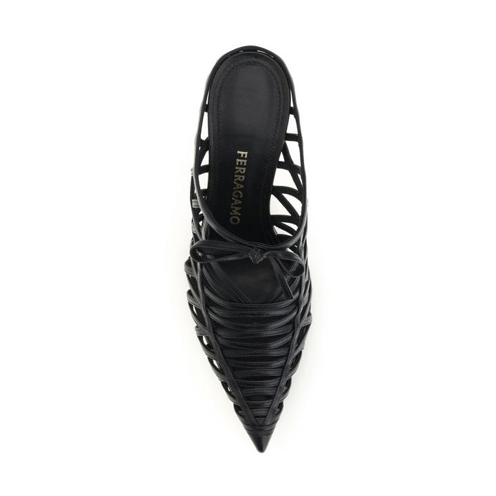 Ferragamo Black Calf Leather Bos Taurus Mules