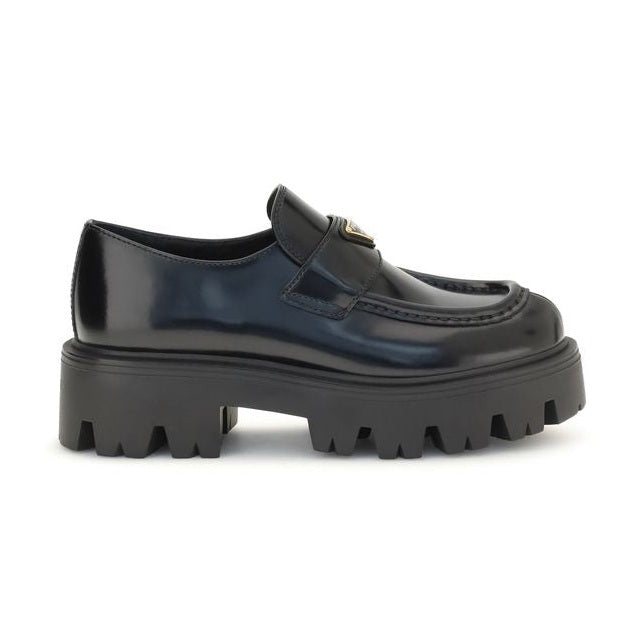 Prada Black Calf Leather Bos Taurus Slip-On Loafers