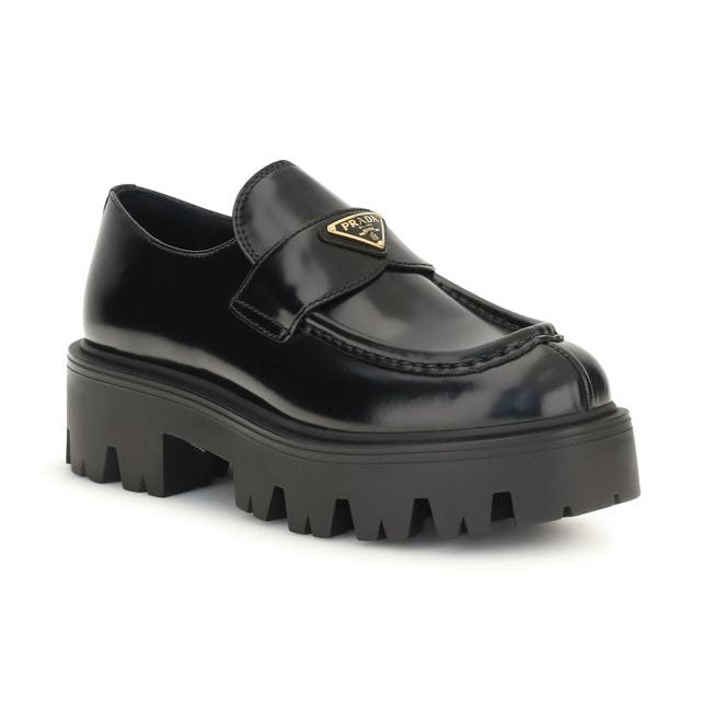 Prada Black Calf Leather Bos Taurus Slip-On Loafers
