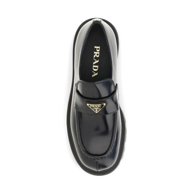 Prada Black Calf Leather Bos Taurus Slip-On Loafers