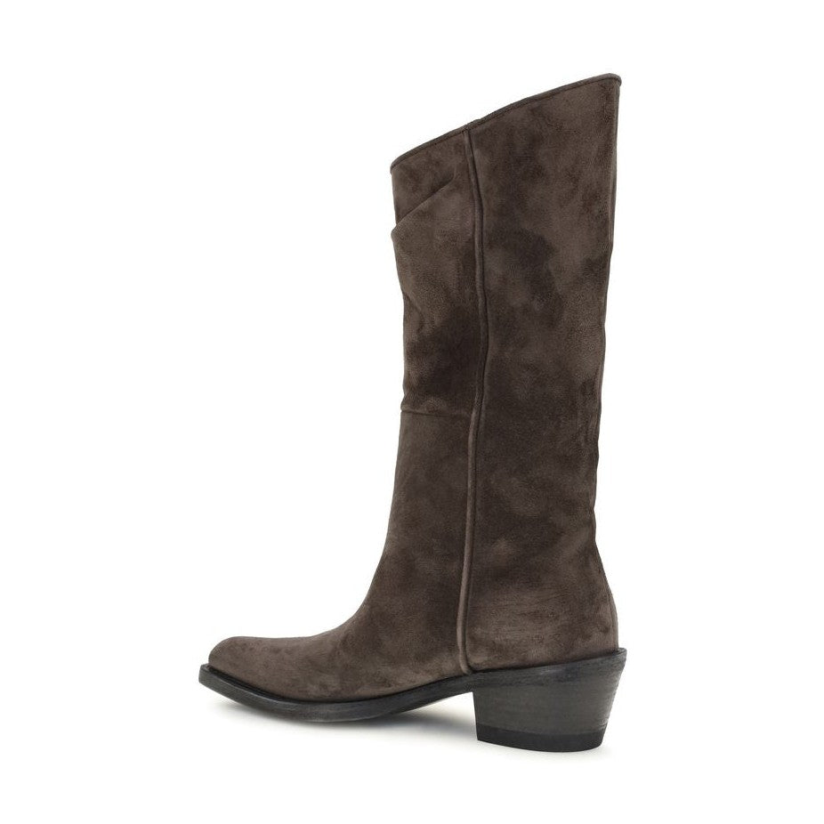 Khaite Brown Leather Ankle Boots