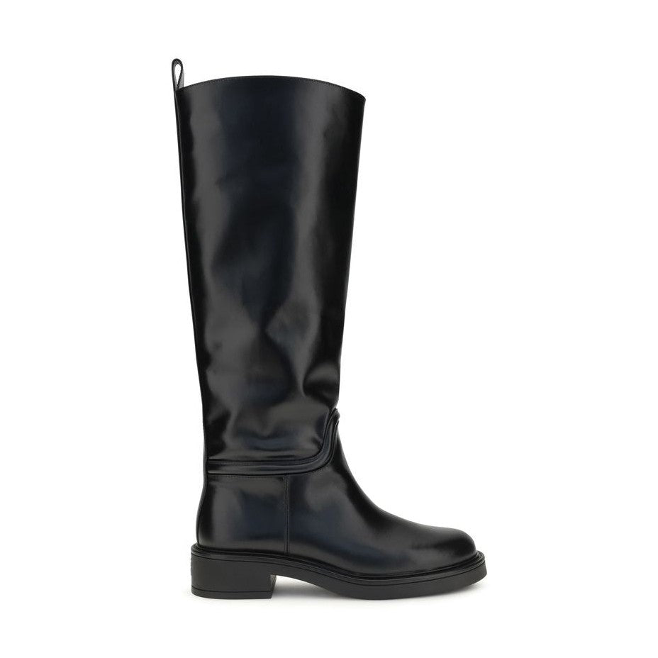 Stuart Weitzman Black Calf Leather Bos Taurus Flat Boots