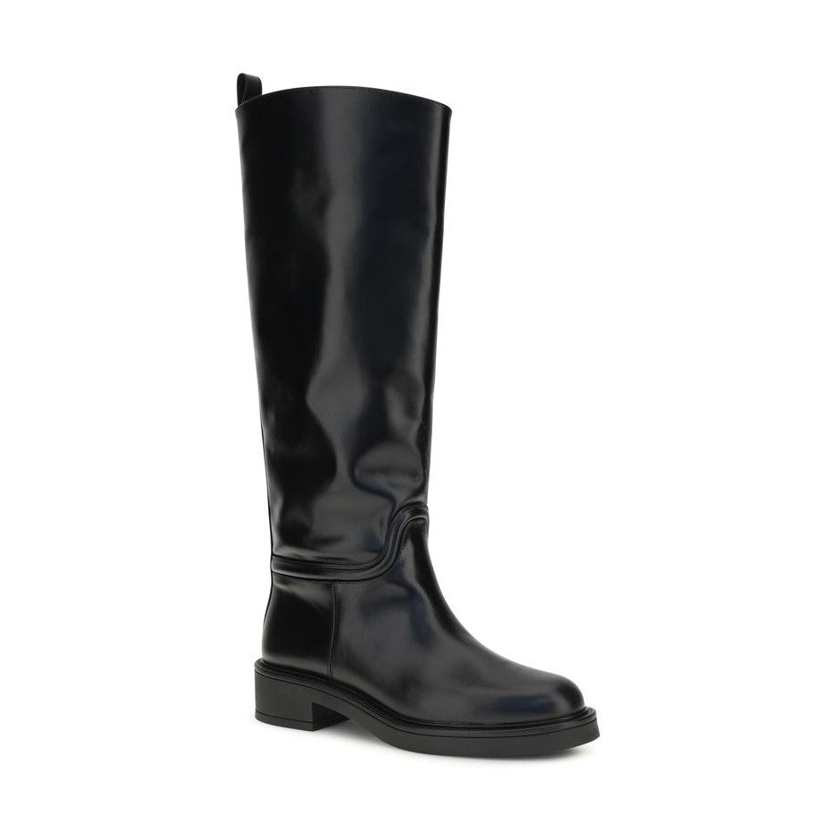 Stuart Weitzman Black Calf Leather Bos Taurus Flat Boots