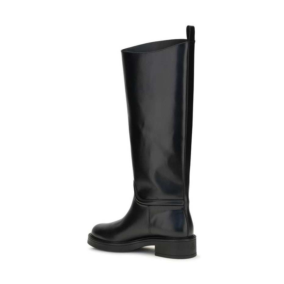 Stuart Weitzman Black Calf Leather Bos Taurus Flat Boots