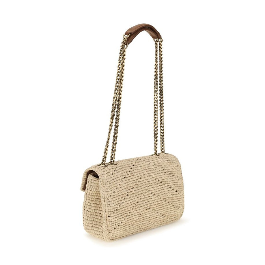 Saint Laurent Beige Raffia Shoulder Bag