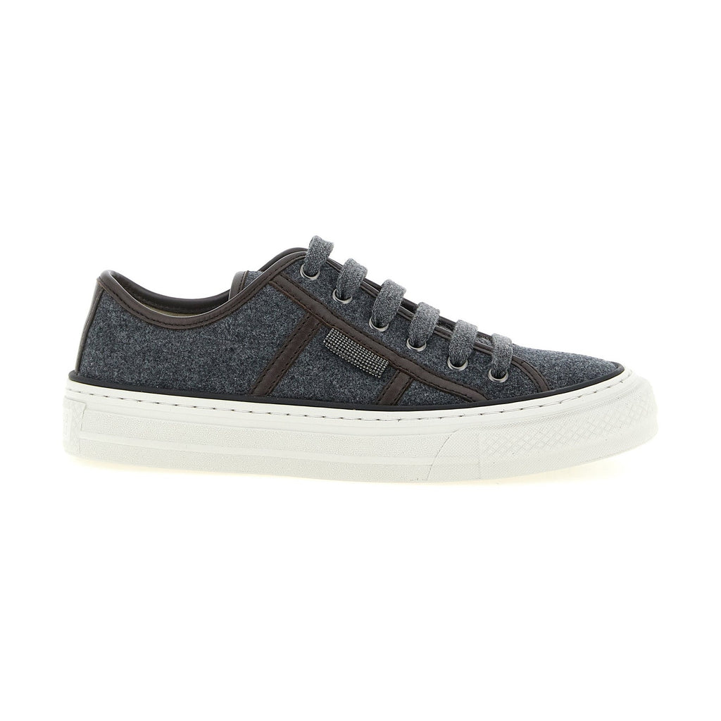 Brunello Cucinelli Gray Virgin Wool Low Top Sneakers