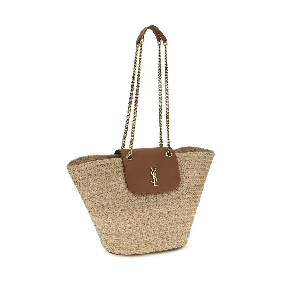 Saint Laurent Beige Raffia Shoulder Bag
