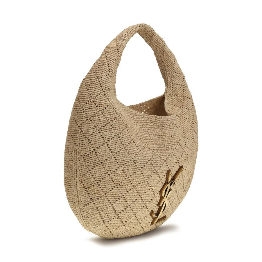Saint Laurent Beige Raffia Shoulder Bag
