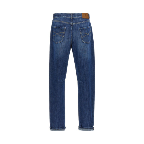Brunello Cucinelli Blue Cotton Relaxed Fit Jeans