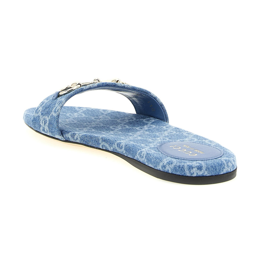 Gucci Blue Cotton Slides