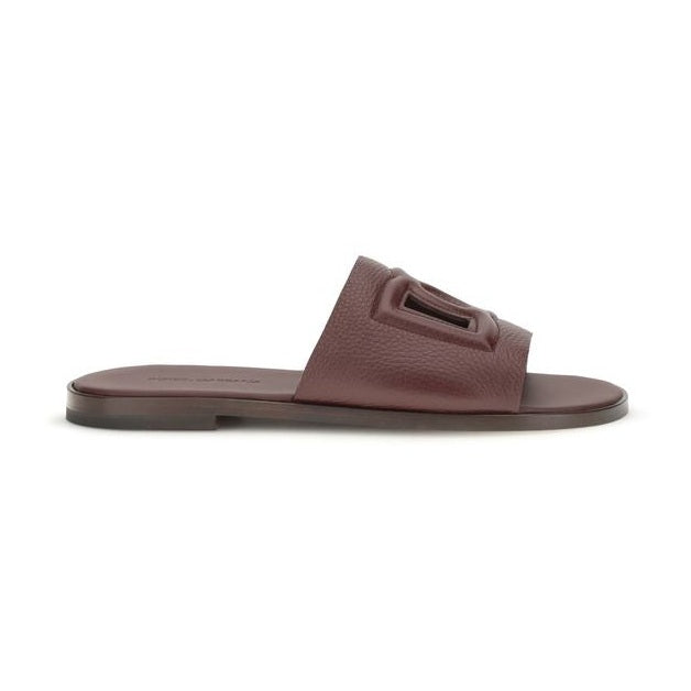Dolce & Gabbana Brown Calf Leather Bos Taurus Flat Sandals