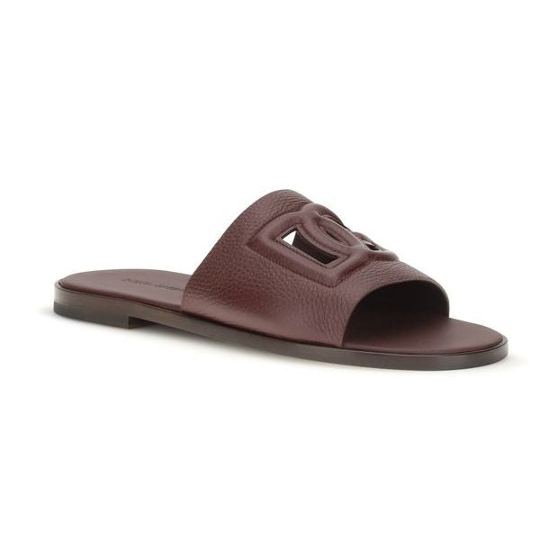 Dolce & Gabbana Brown Calf Leather Bos Taurus Flat Sandals