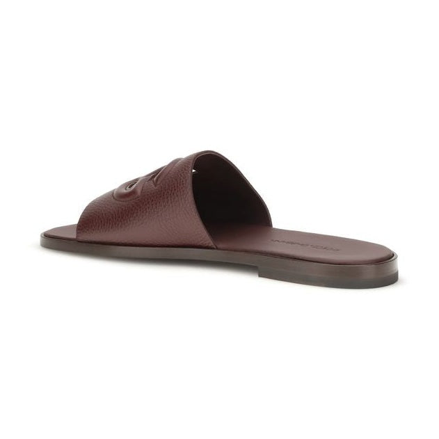 Dolce & Gabbana Brown Calf Leather Bos Taurus Flat Sandals