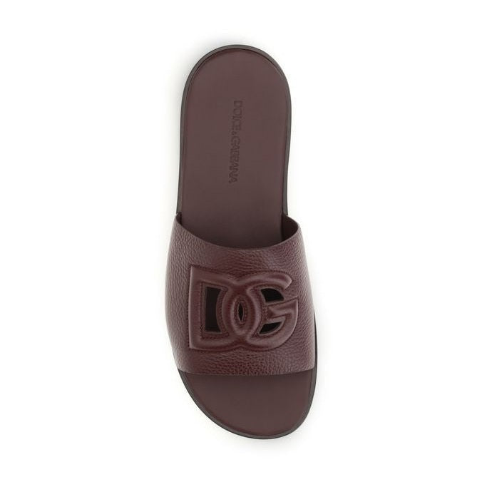 Dolce & Gabbana Brown Calf Leather Bos Taurus Flat Sandals