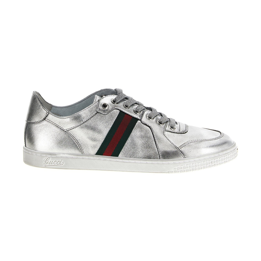 Gucci Silver Lamb Leather Low Top Sneakers