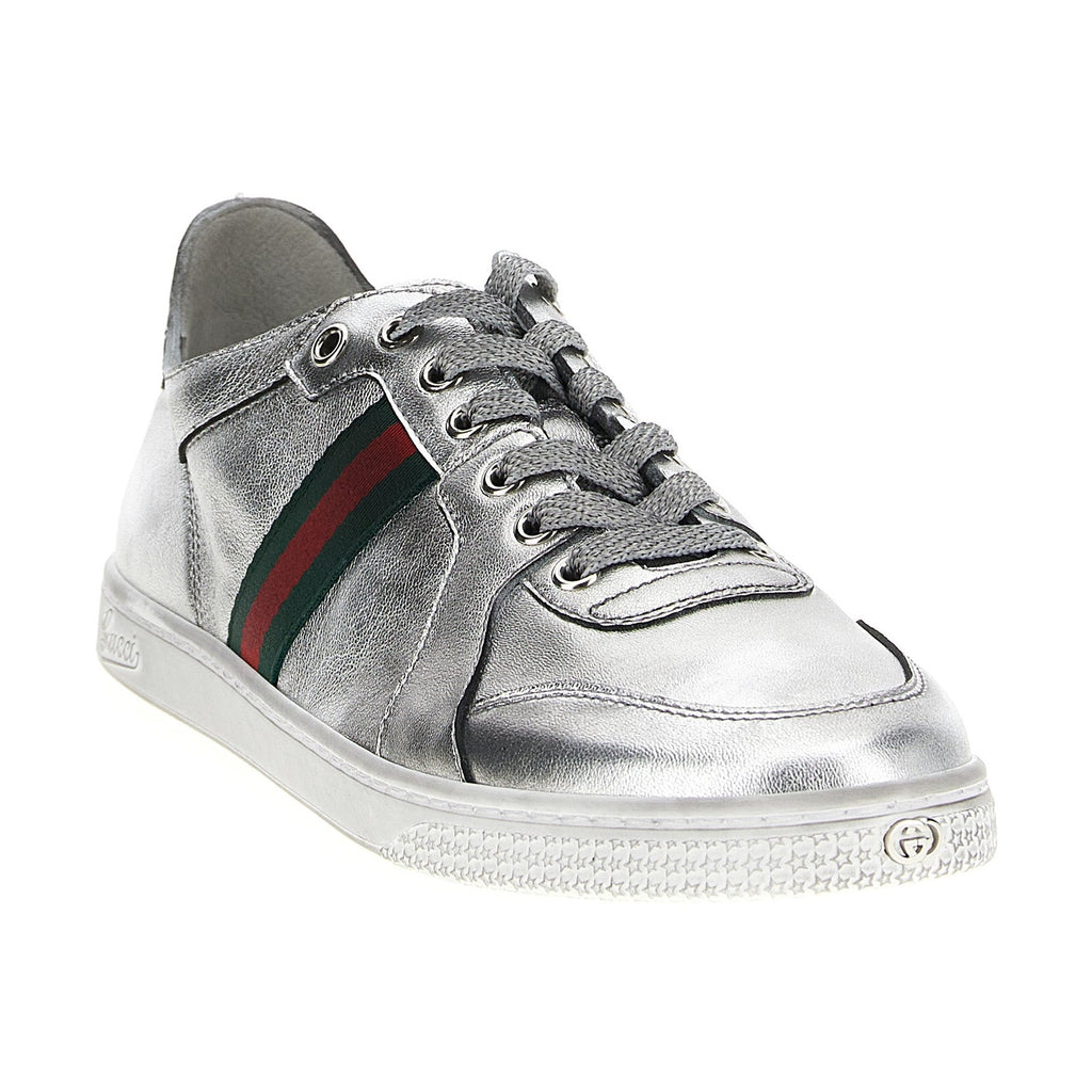 Gucci Silver Lamb Leather Low Top Sneakers