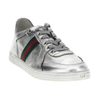 Gucci Silver Lamb Leather Low Top Sneakers