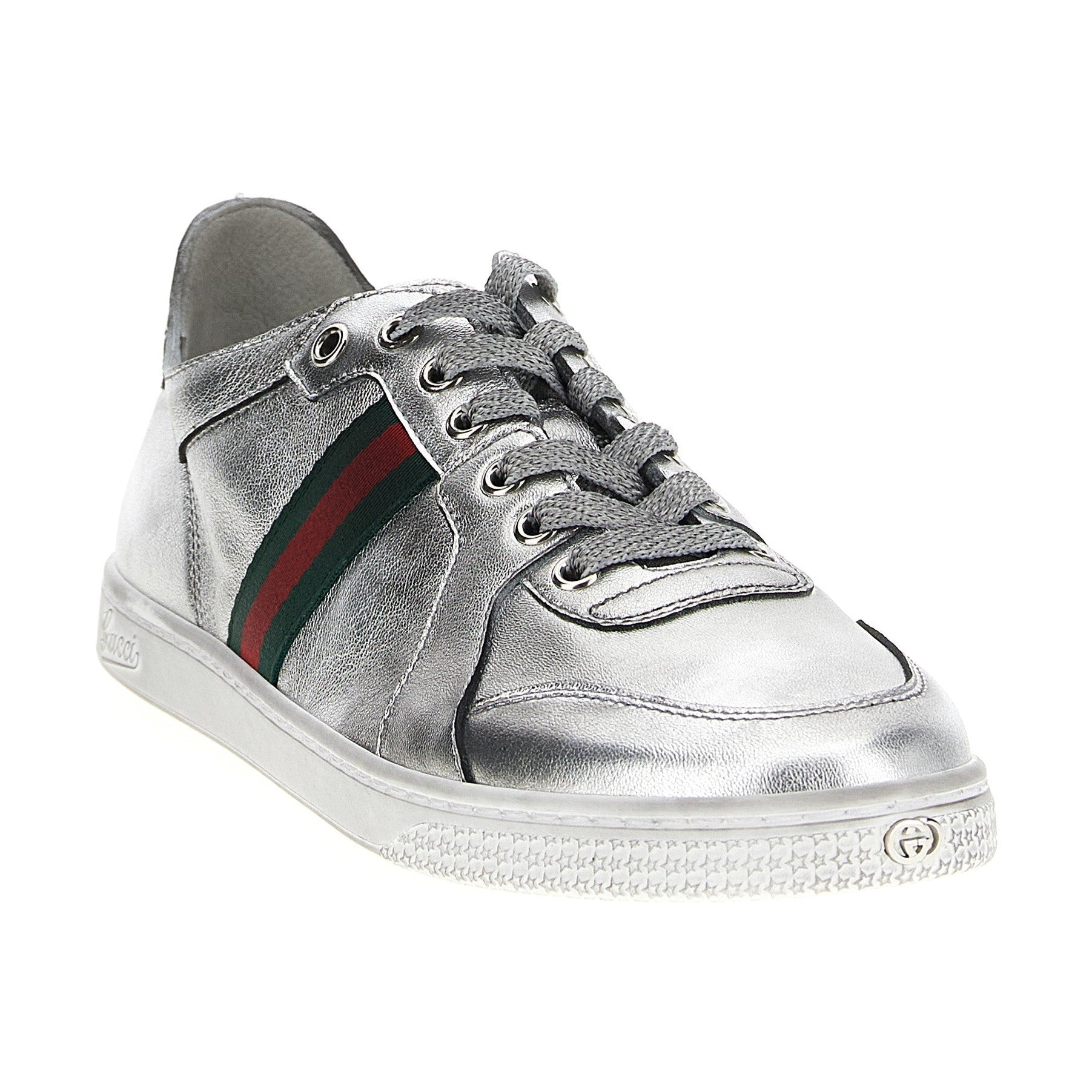 Gucci Silver Lamb Leather Low Top Sneakers