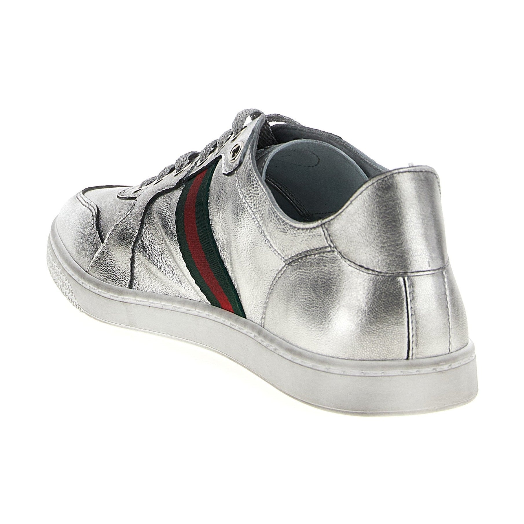 Gucci Silver Lamb Leather Low Top Sneakers