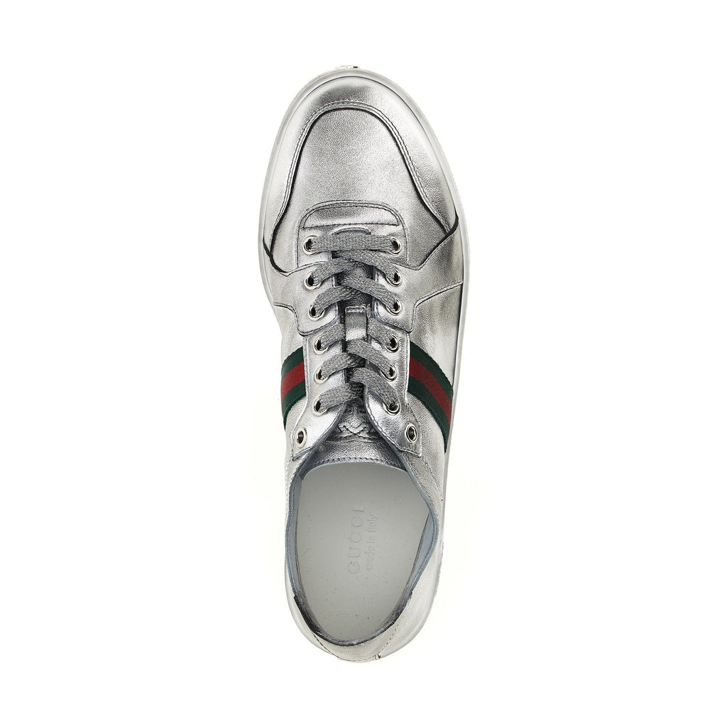 Gucci Silver Lamb Leather Low Top Sneakers