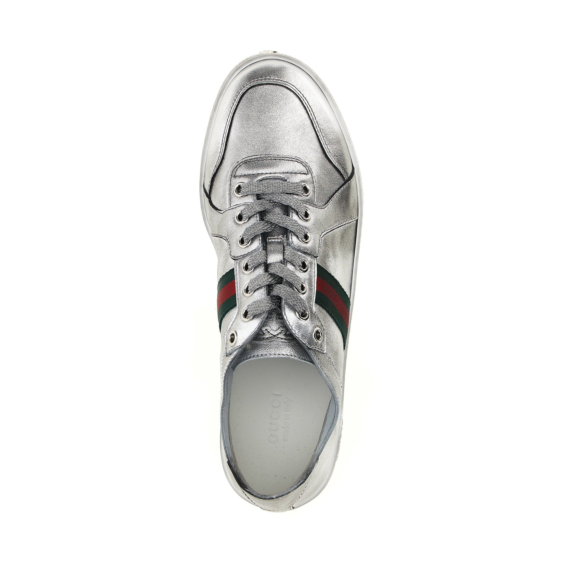 Gucci Silver Lamb Leather Low Top Sneakers