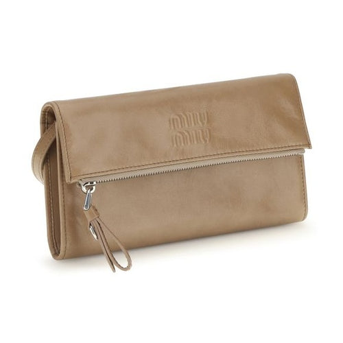 Beige Calf Leather Bos Taurus Clutch Bag