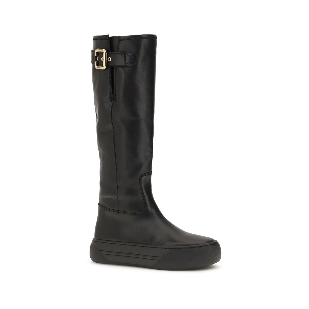 Black Calf Leather Bos Taurus Flat Boots