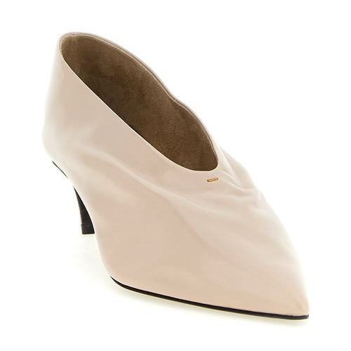 Beige Calfskin Mid Heel Pumps