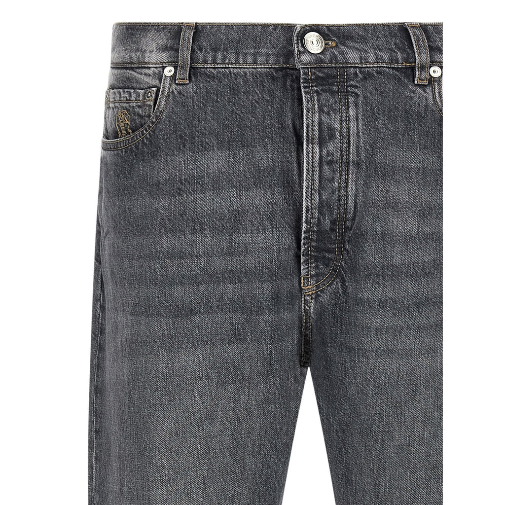 Brunello Cucinelli Gray Cotton Straight-Leg Jeans