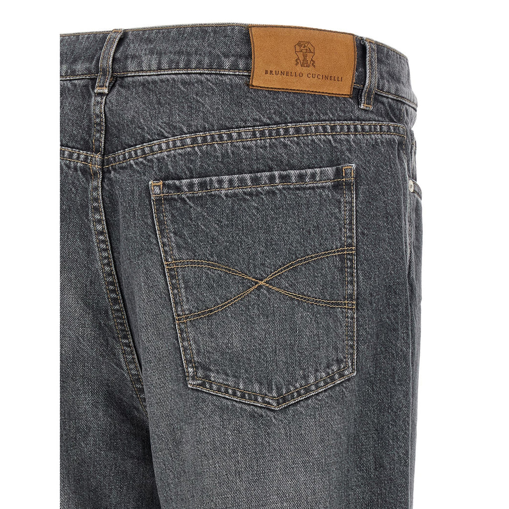 Brunello Cucinelli Gray Cotton Straight-Leg Jeans